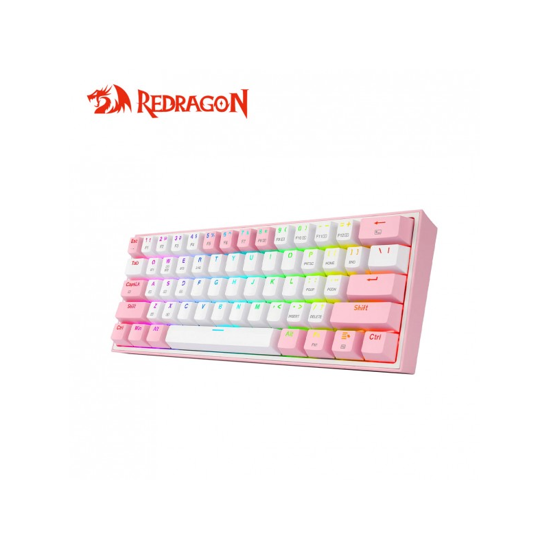 Teclado gamer Redragon inalámbrico RGB Fizz Pro K616 Rosado y Blanco